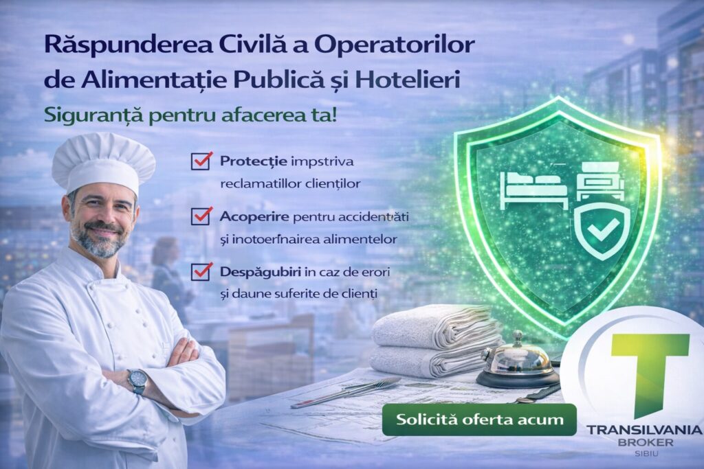 Asigurarea operatorilor de alimentație publică și hotelieri acoperă daunele și riscurile specifice activităților din domeniul horeca.