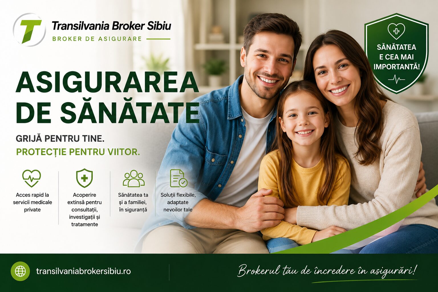 Asigurari Transilvania Broker Sibiu - Oferta Asigurare de Sanatate 1 Asigurare de sănătate prin transilvania broker sibiu, cu acces la servicii medicale private, consultații, investigații, tratamente și spitalizare în funcție de planul ales.